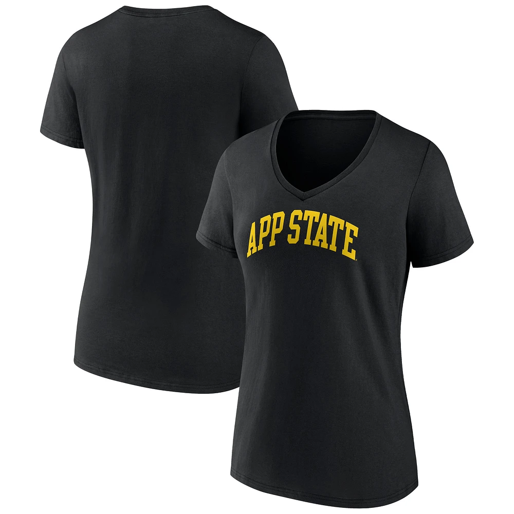 Women's Black Appalachian State Mountaineers Basic Arch V-Neck T-Shirt