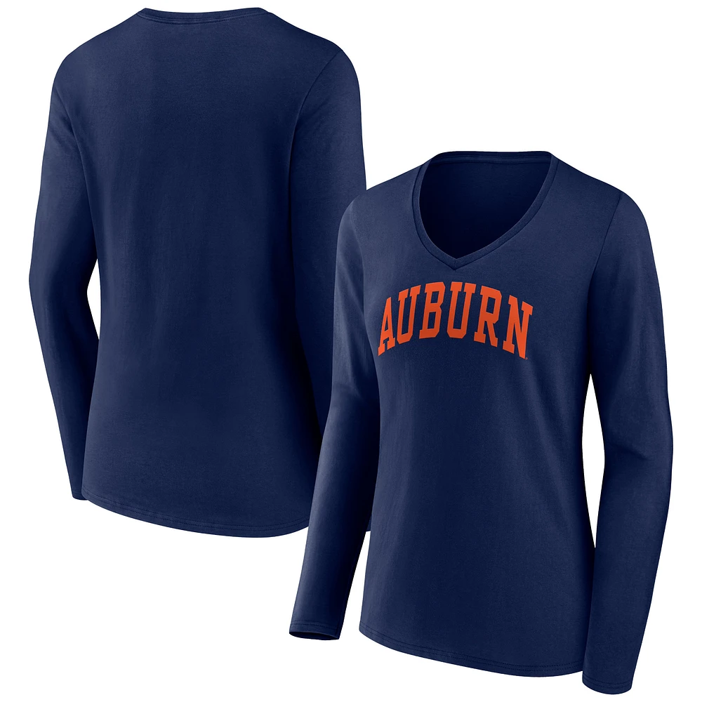 Women's Navy Auburn Tigers Basic Arch Long Sleeve V-Neck T-Shirt