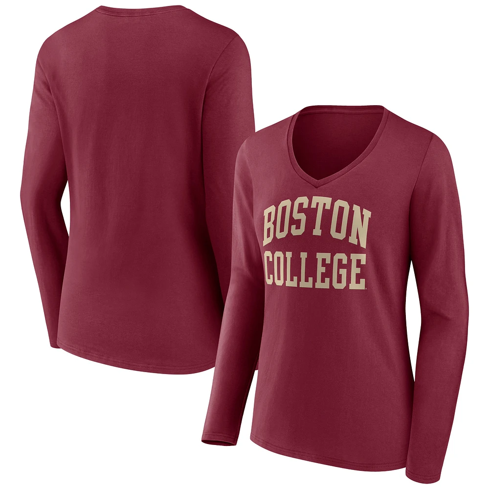 Women's Maroon Boston College Eagles Basic Arch Long Sleeve V-Neck T-Shirt