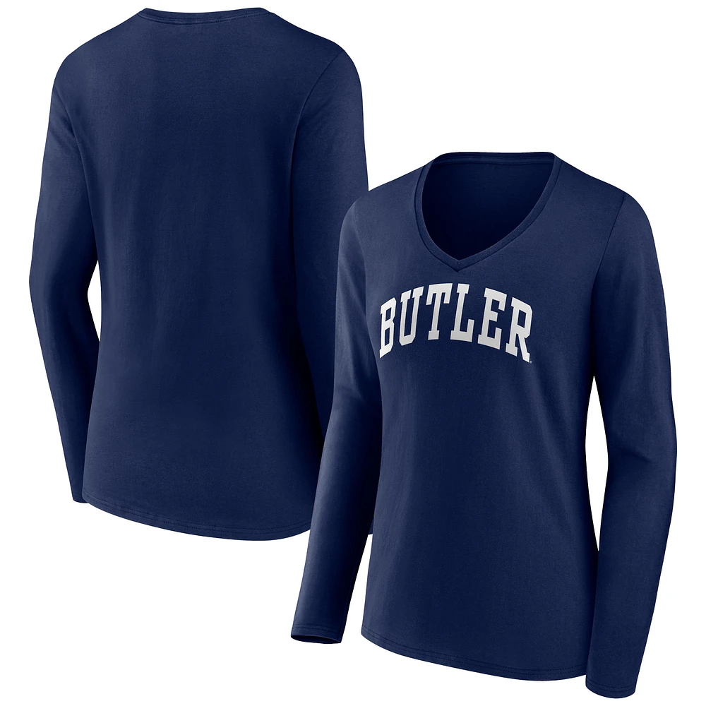 Women's Navy Butler Bulldogs Basic Arch Long Sleeve V-Neck T-Shirt
