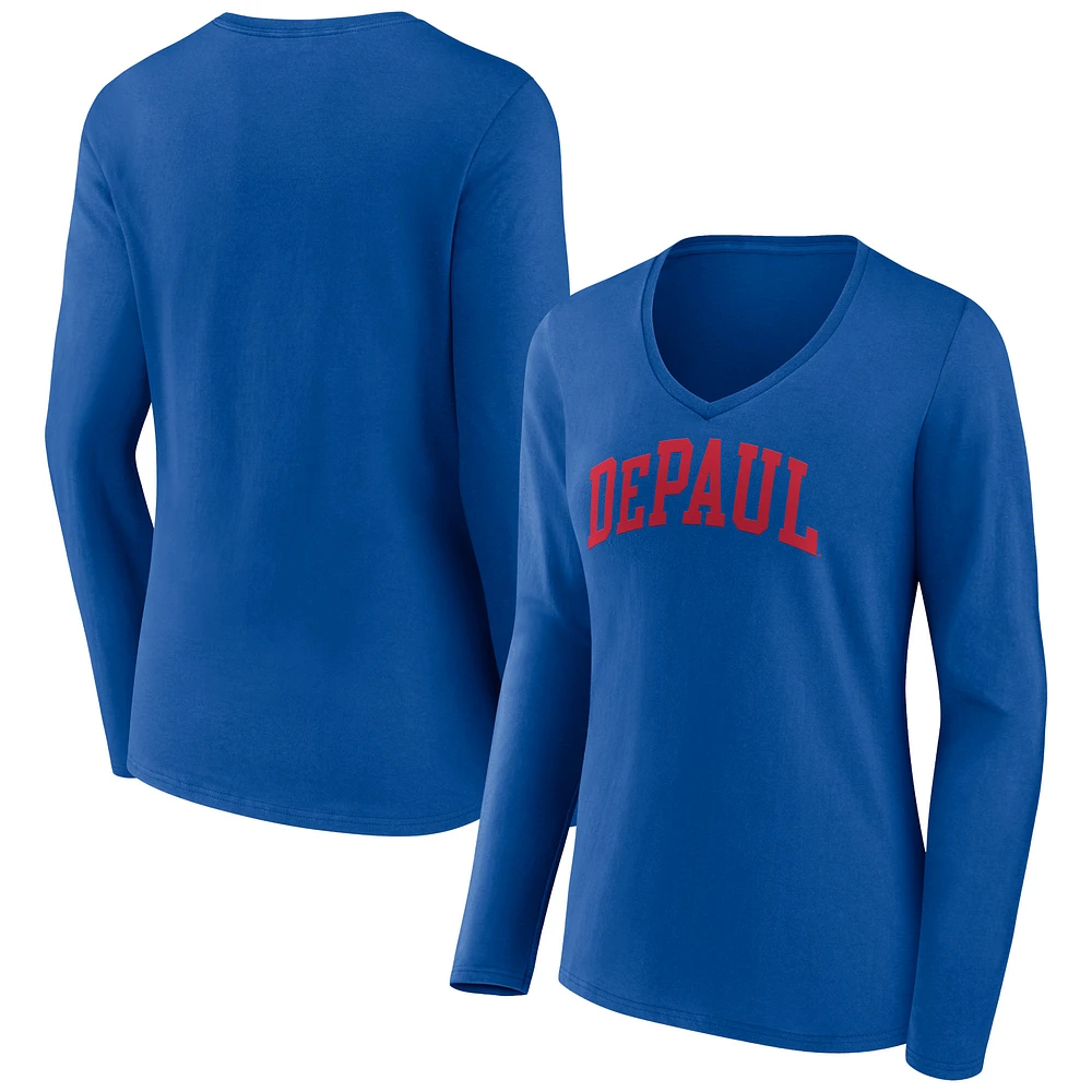 Women's Royal DePaul Blue Demons Basic Arch Long Sleeve V-Neck T-Shirt