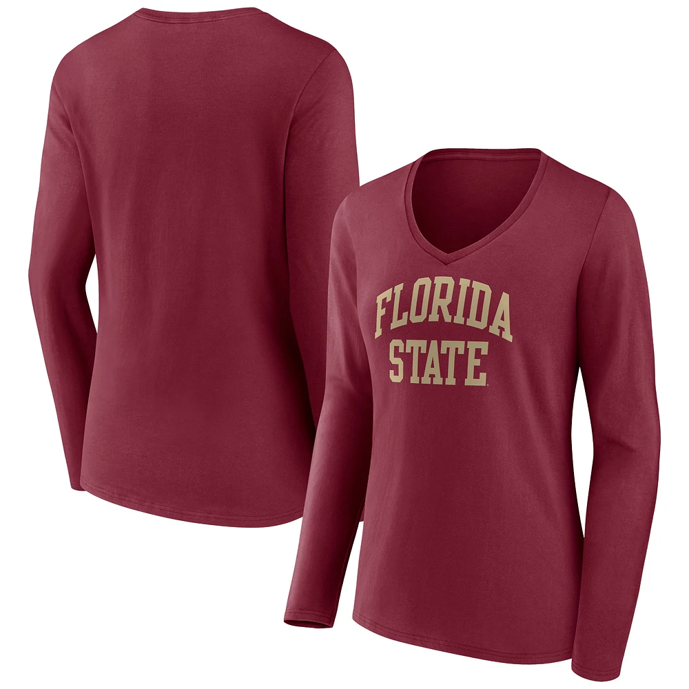 Women's Garnet Florida State Seminoles Basic Arch Long Sleeve V-Neck T-Shirt