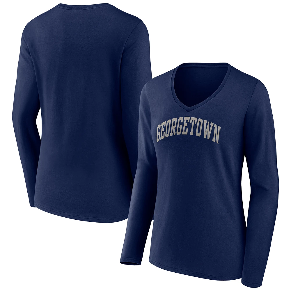 Women's Navy Georgetown Hoyas Basic Arch Long Sleeve V-Neck T-Shirt