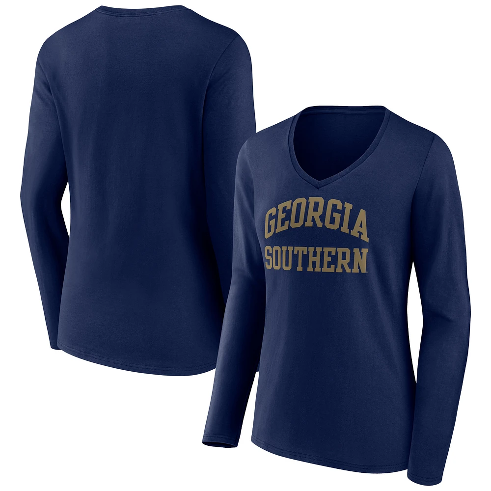 Women's Navy Georgia Southern Eagles Basic Arch Long Sleeve V-Neck T-Shirt