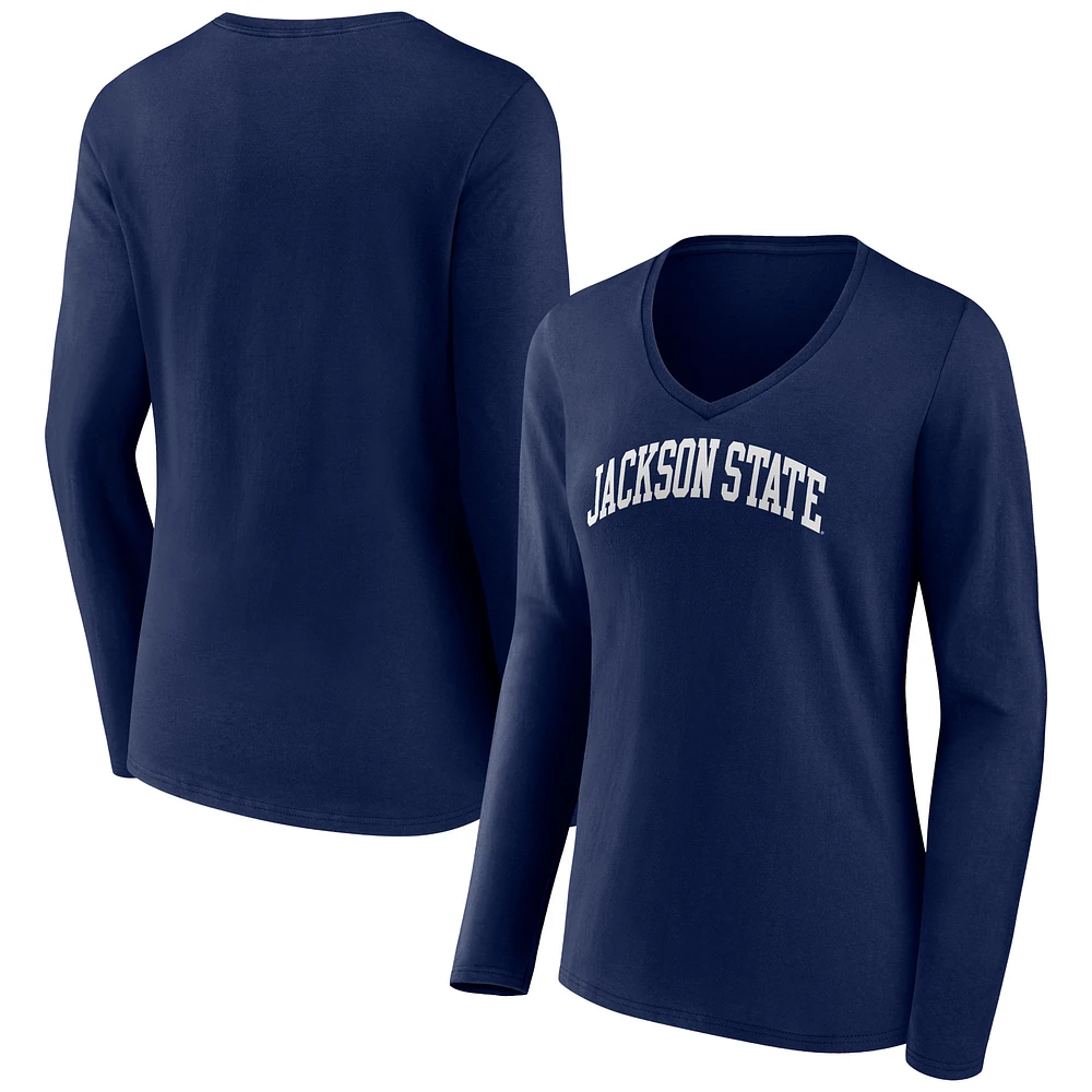 Women's Navy Jackson State Tigers Basic Arch Long Sleeve V-Neck T-Shirt