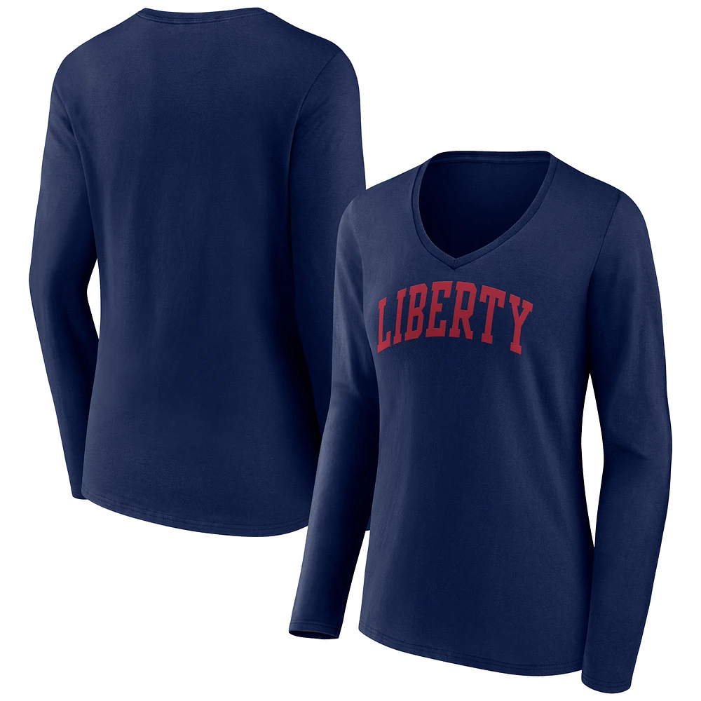 Women's Navy Liberty Flames Basic Arch Long Sleeve V-Neck T-Shirt