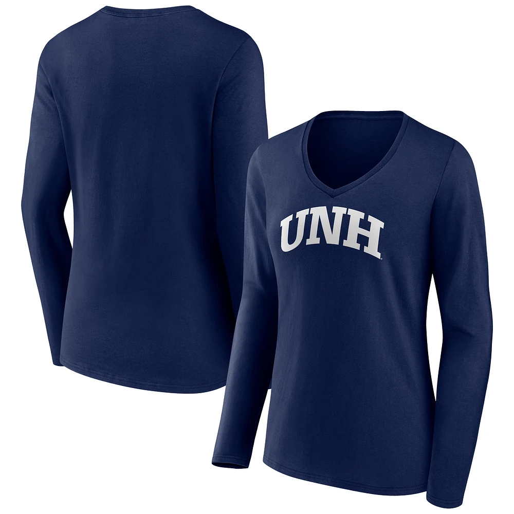 Women's Navy New Hampshire Wildcats Basic Arch Long Sleeve V-Neck T-Shirt