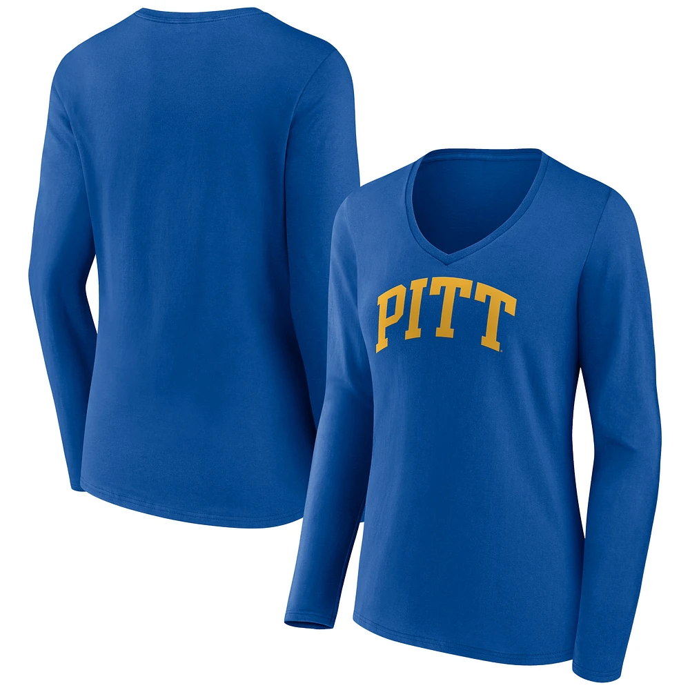 Women's Royal Pitt Panthers Basic Arch Long Sleeve V-Neck T-Shirt