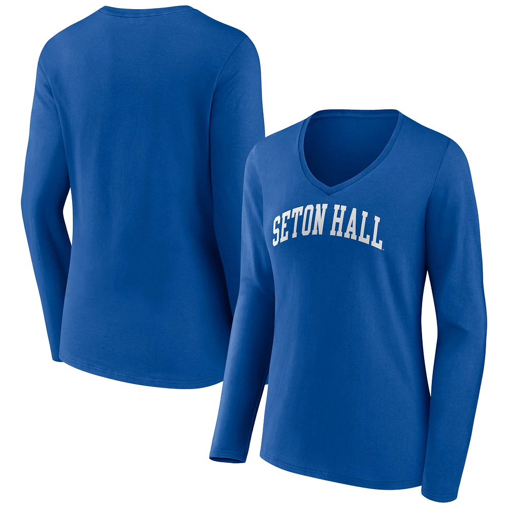 Women's Blue Seton Hall Pirates Basic Arch Long Sleeve V-Neck T-Shirt