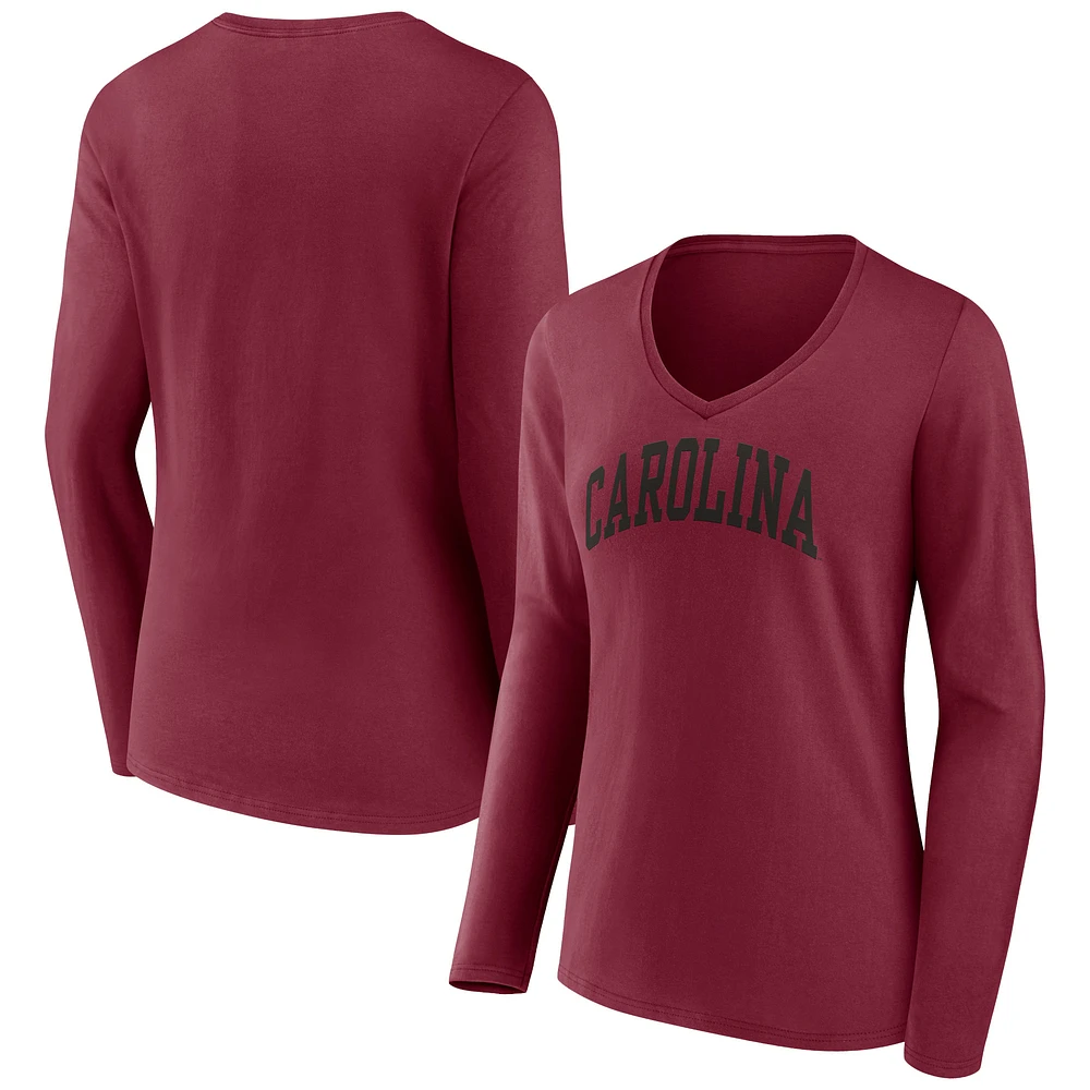 Women's Garnet South Carolina Gamecocks Basic Arch Long Sleeve V-Neck T-Shirt