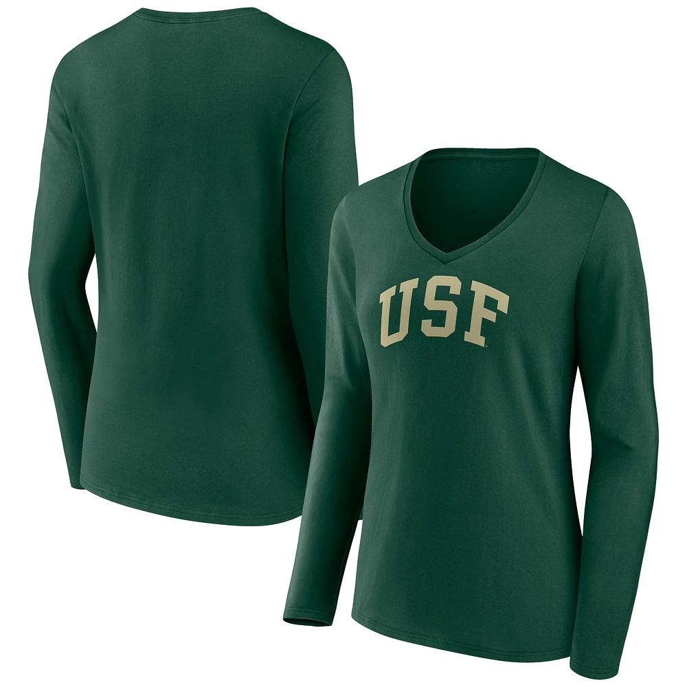 Women's Green South Florida Bulls Basic Arch Long Sleeve V-Neck T-Shirt