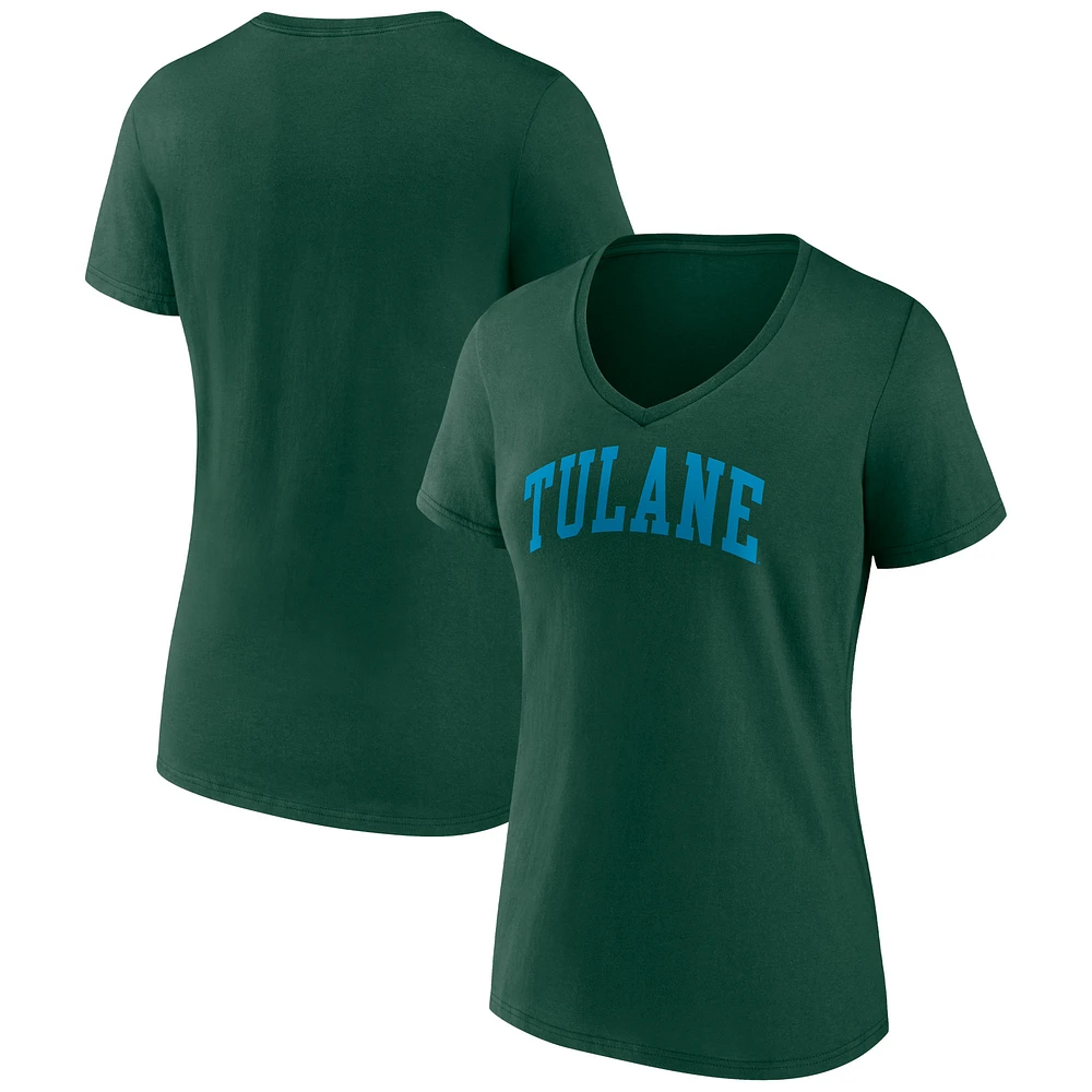 Women's Green Tulane Green Wave Basic Arch V-Neck T-Shirt