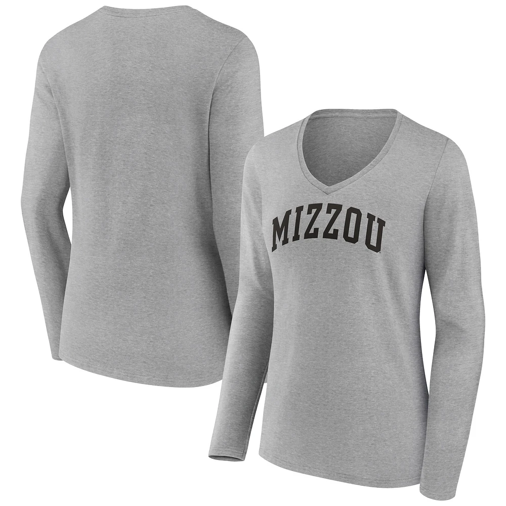 Women's Gray Missouri Tigers Basic Arch Long Sleeve V-Neck T-Shirt