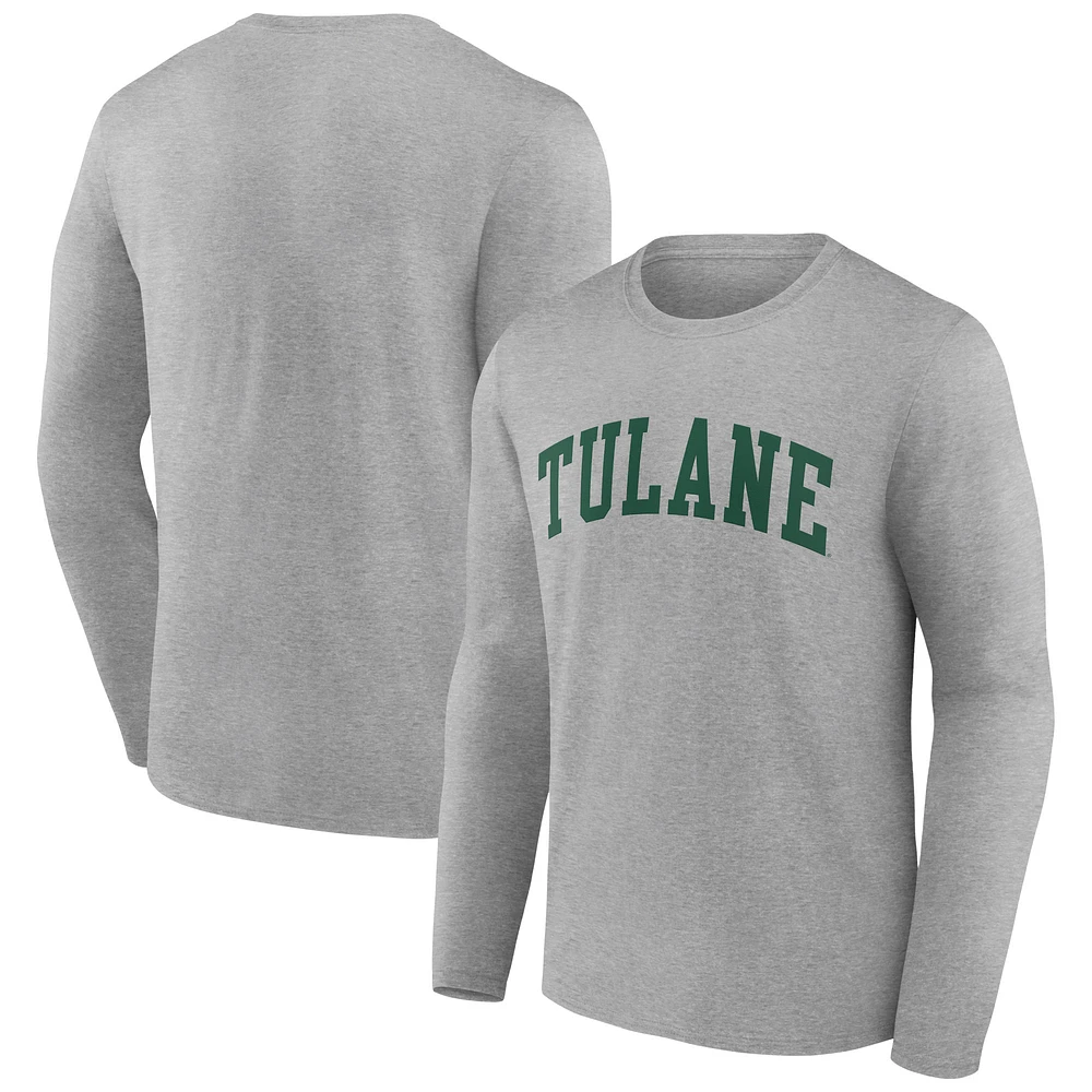 Men's Gray Tulane Green Wave Basic Arch Long Sleeve T-Shirt
