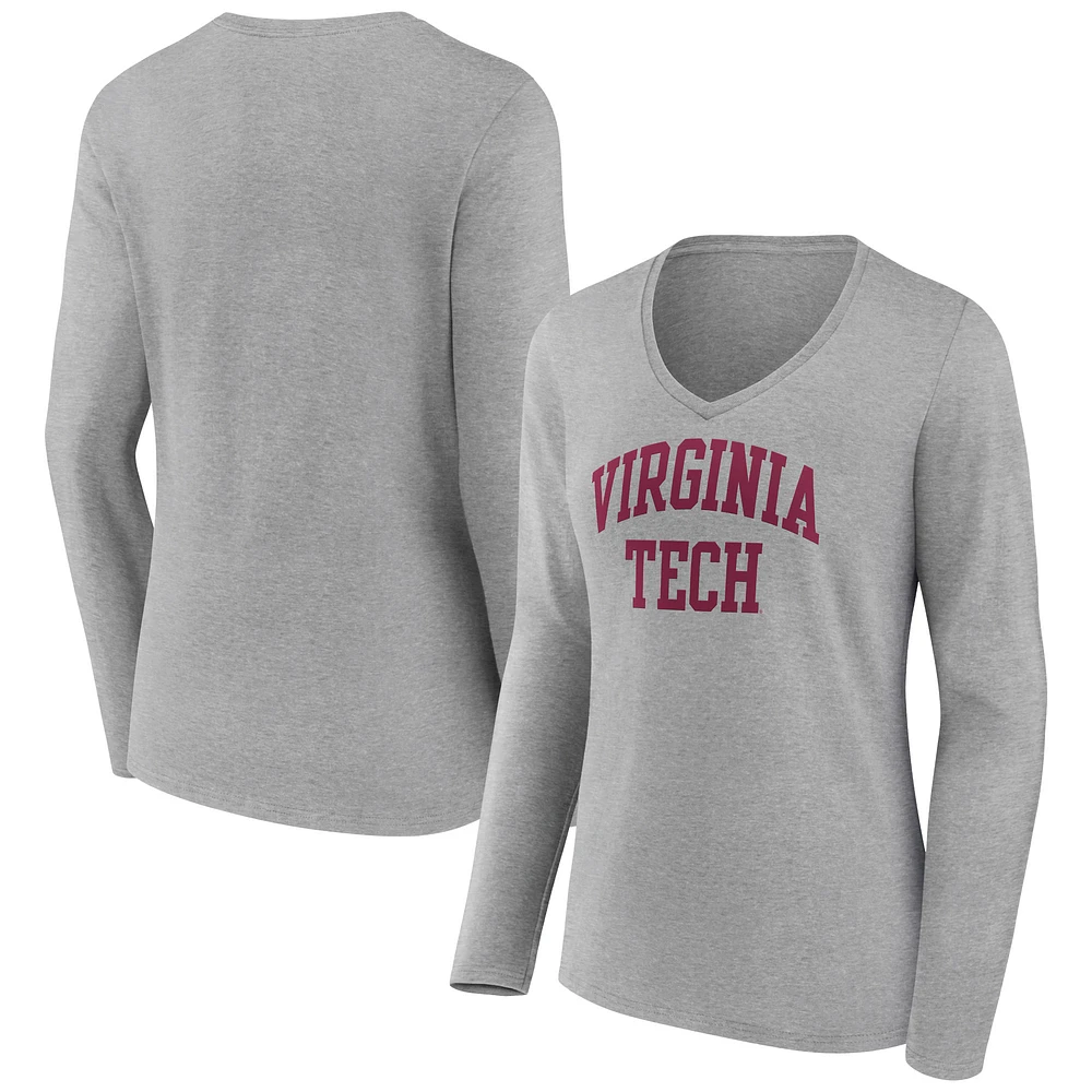 Women's Gray Virginia Tech Hokies Basic Arch Long Sleeve V-Neck T-Shirt