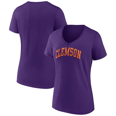 Women's Purple Clemson Tigers Basic Arch V-Neck T-Shirt
