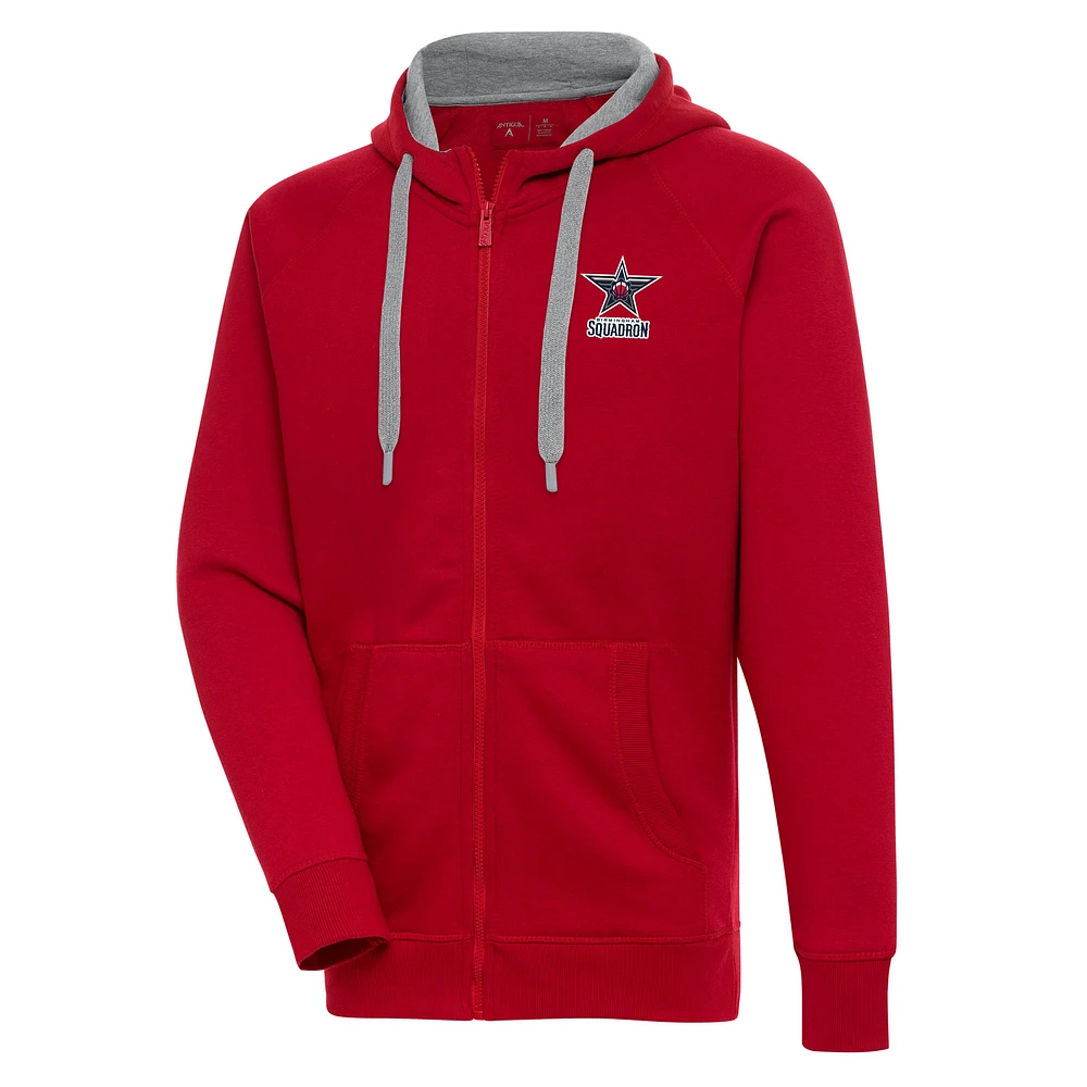 Men's Antigua Red Birmingham Squadron Victory Full-Zip Hoodie