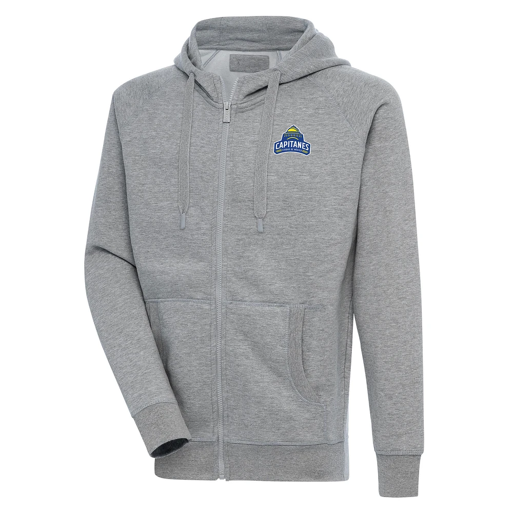 Men's Antigua Heather Gray Capitanes de Ciudad Mexico Victory Full-Zip Hoodie