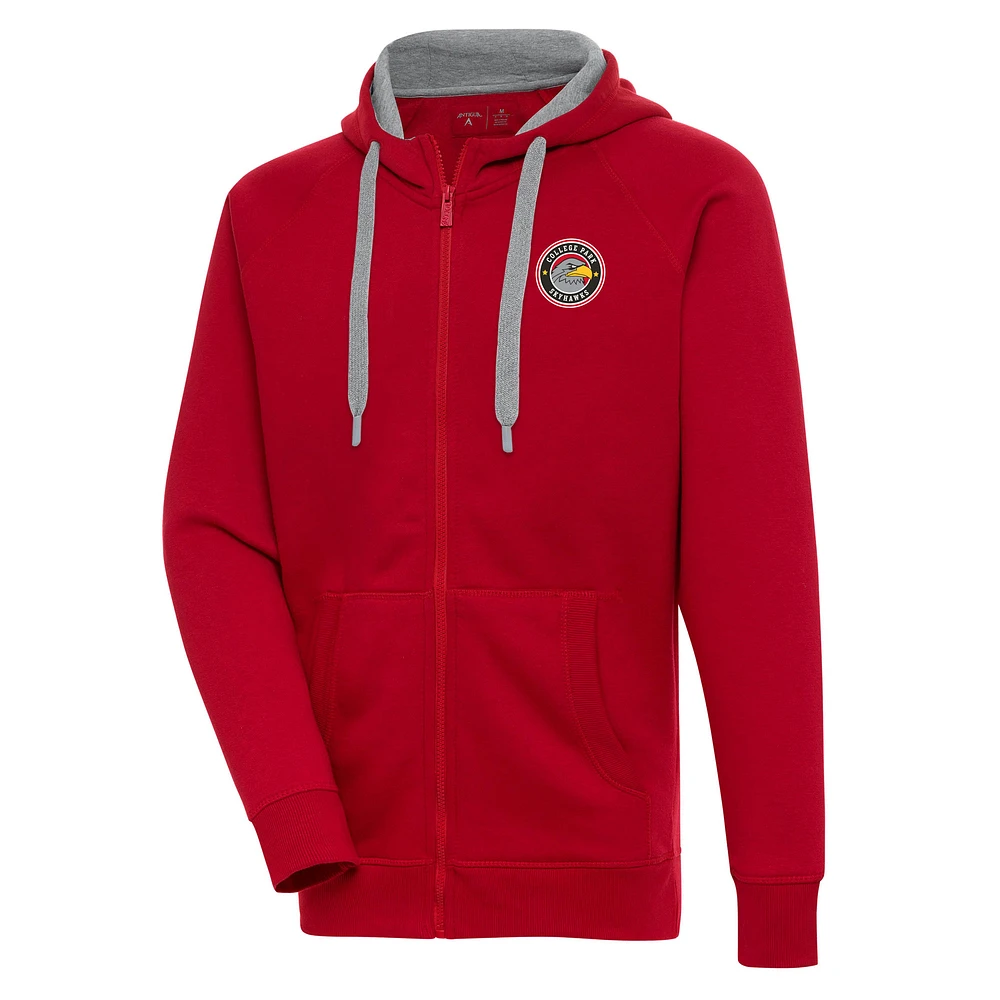 Men's Antigua Red College Park Skyhawks Victory Full-Zip Hoodie