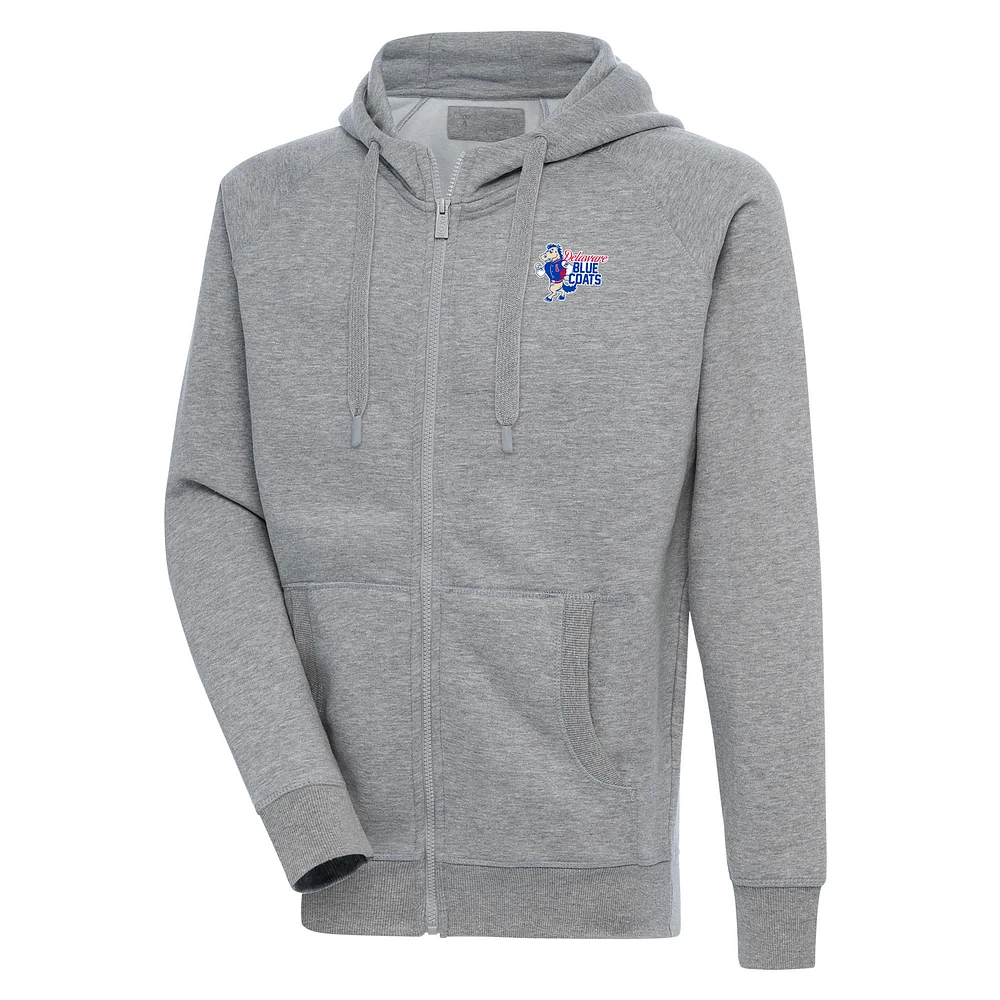 Men's Antigua Heather Gray Delaware Blue Coats Victory Full-Zip Hoodie