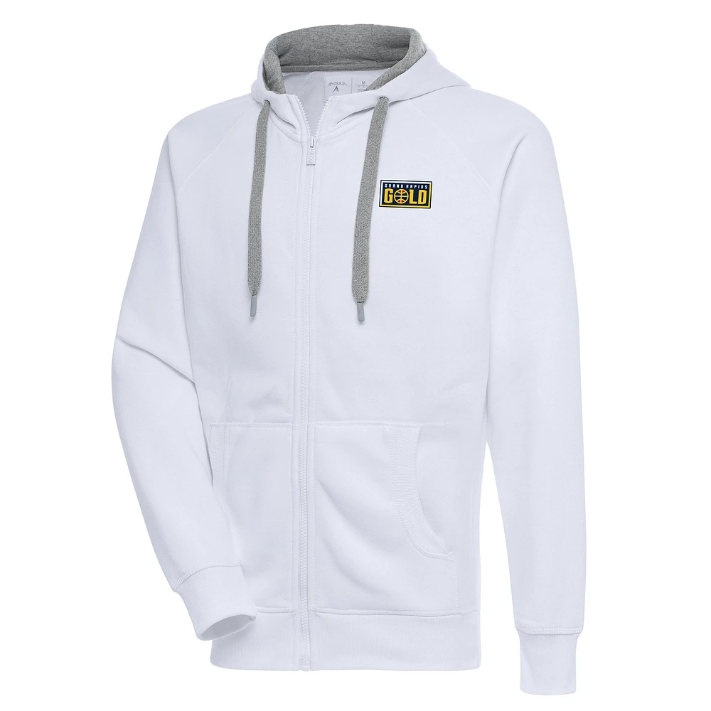 Men's Antigua White Grand Rapids Gold Victory Full-Zip Hoodie