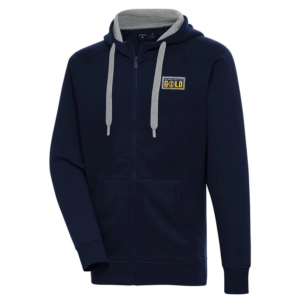 Men's Antigua Navy Grand Rapids Gold Victory Full-Zip Hoodie