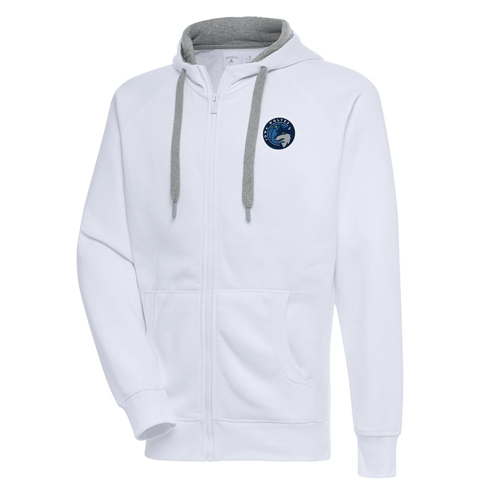 Men's Antigua White Iowa Wolves Victory Full-Zip Hoodie