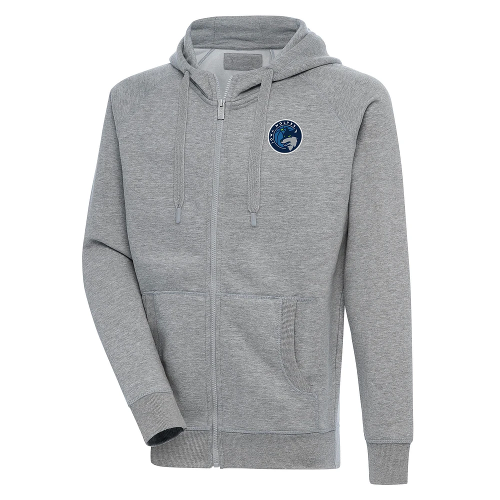 Men's Antigua Heather Gray Iowa Wolves Victory Full-Zip Hoodie