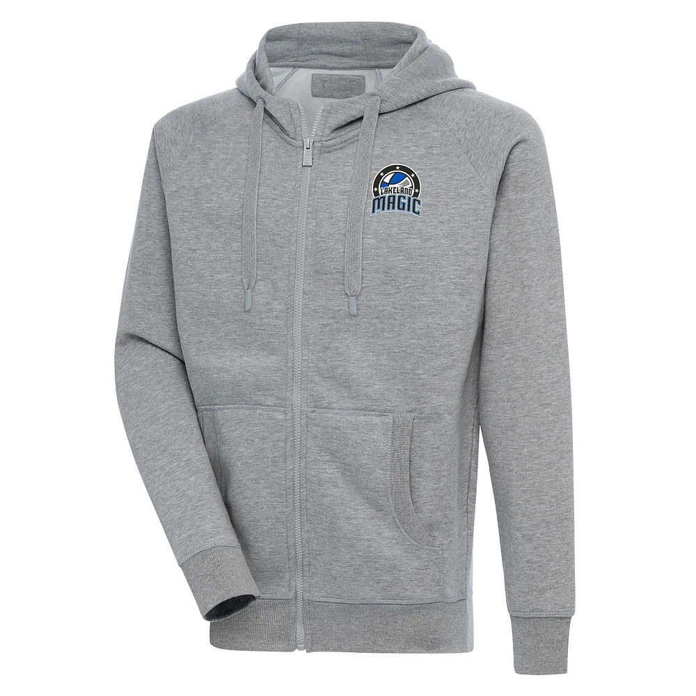 Men's Antigua Heather Gray Lakeland Magic Victory Full-Zip Hoodie