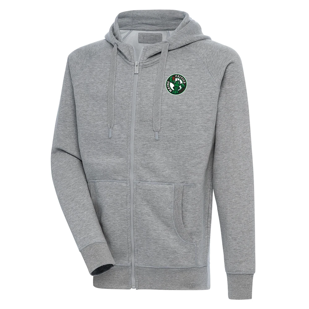 Men's Antigua Heather Gray Maine Celtics Victory Full-Zip Hoodie