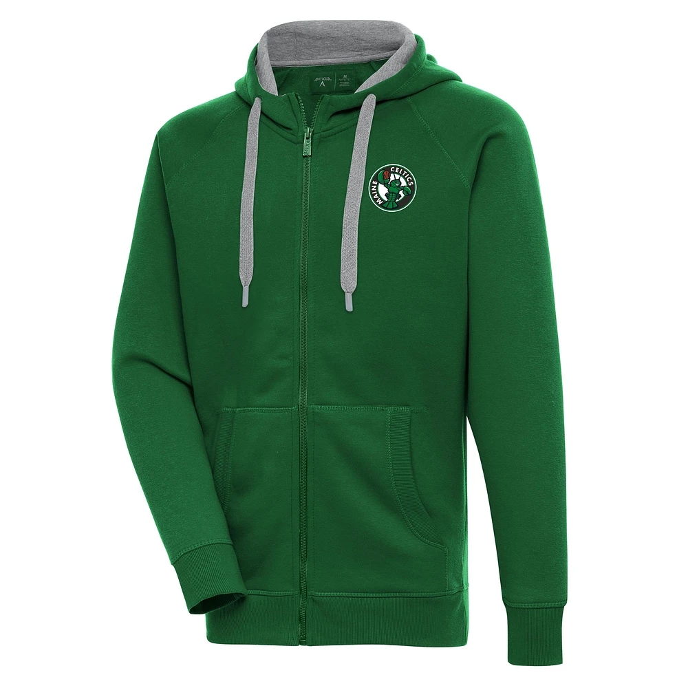 Men's Antigua Forest Green Maine Celtics Victory Full-Zip Hoodie