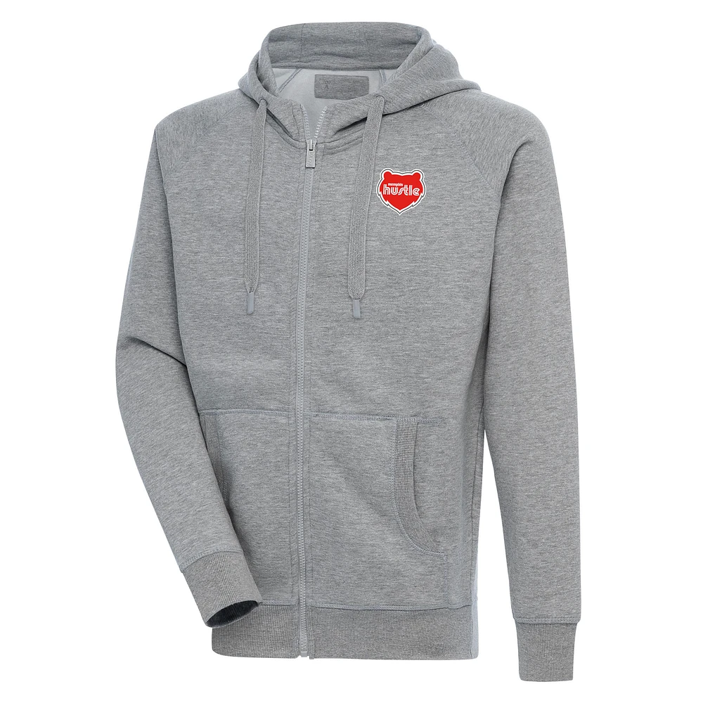 Men's Antigua Heather Gray Memphis Hustle Victory Full-Zip Hoodie