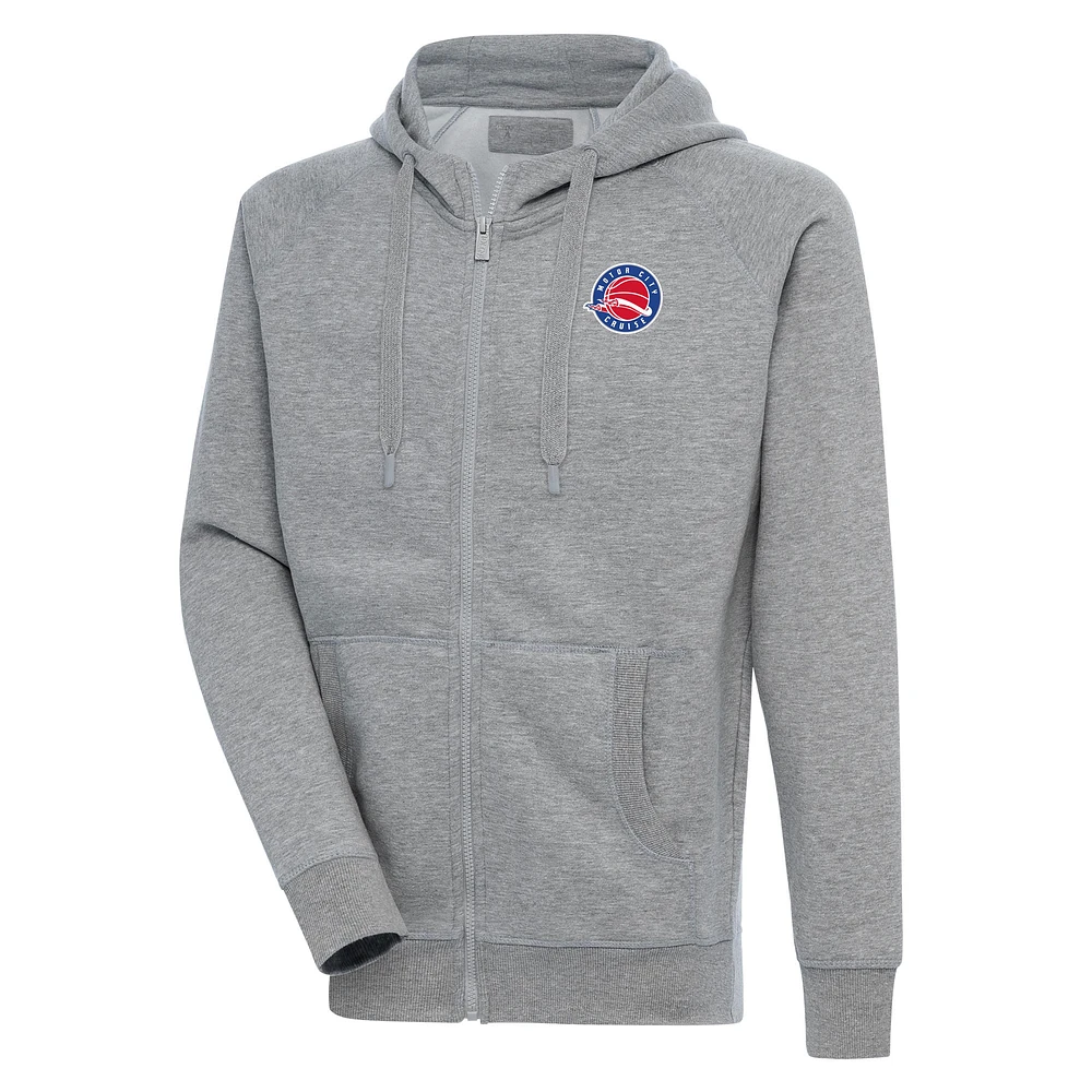 Men's Antigua Heather Gray Motor City Cruise Victory Full-Zip Hoodie