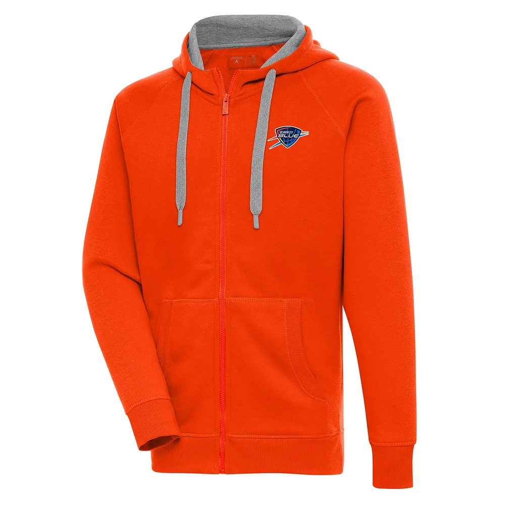 Men's Antigua Orange Oklahoma City Blue Victory Full-Zip Hoodie