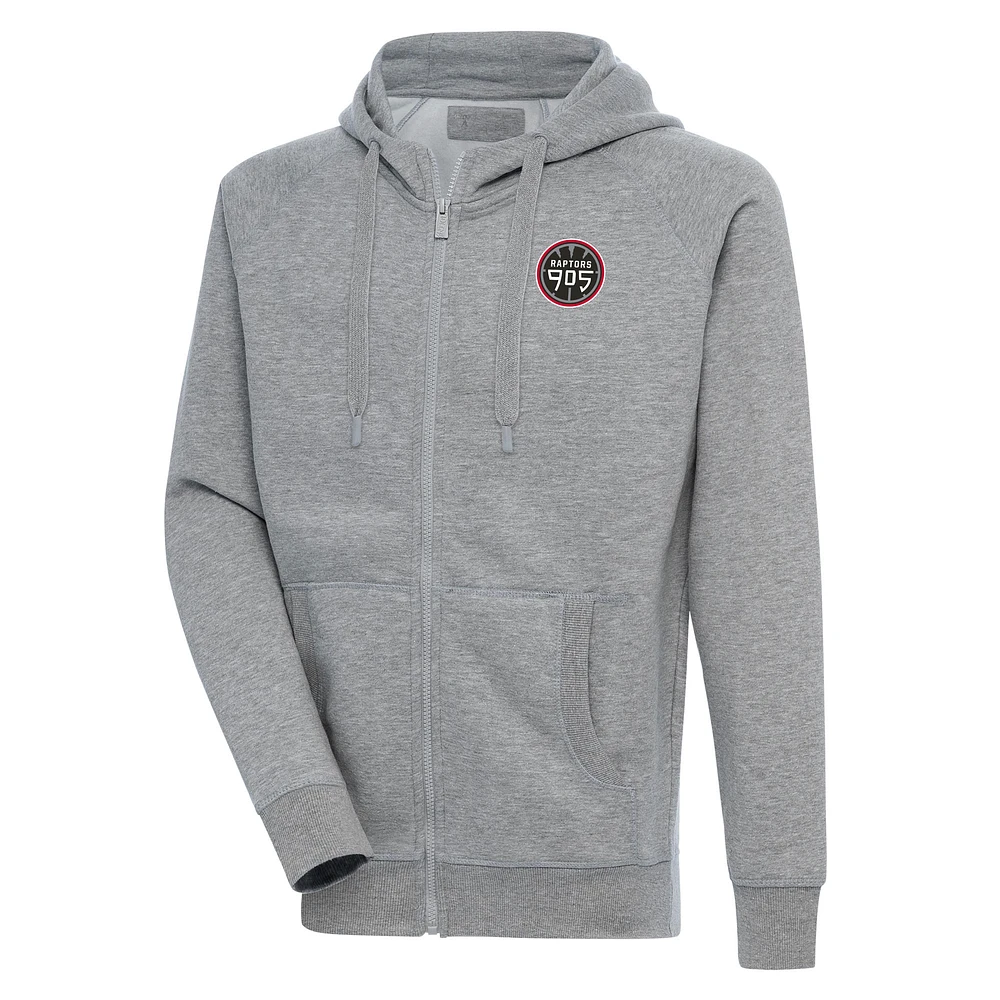 Men's Antigua Heather Gray Raptors 905 Victory Full-Zip Hoodie