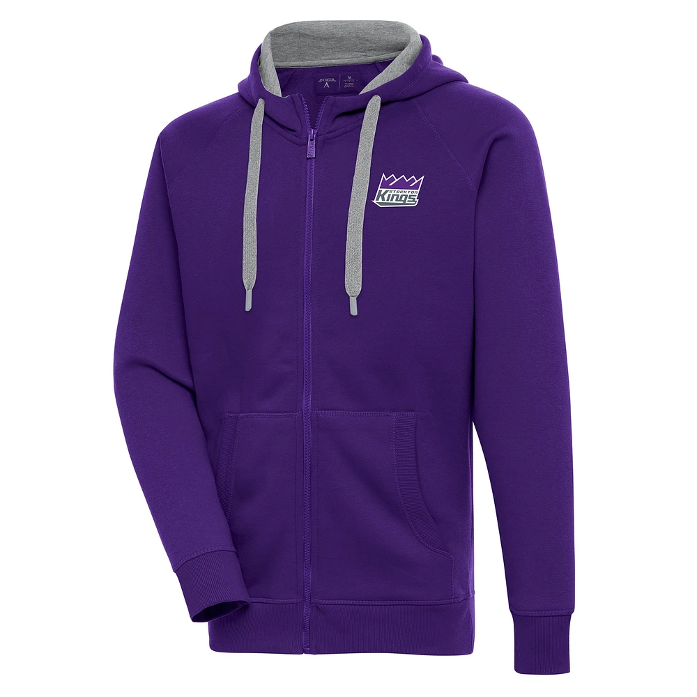 Men's Antigua Purple Stockton Kings Victory Full-Zip Hoodie