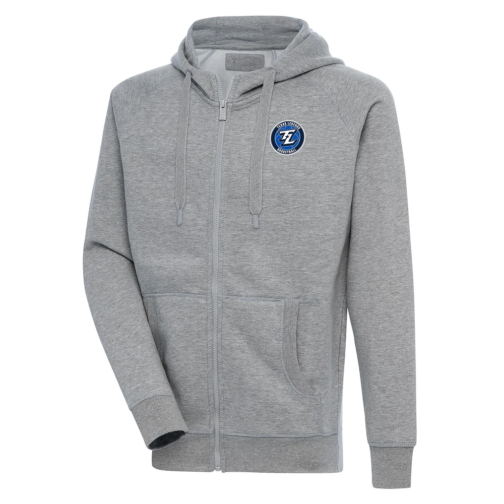 Men's Antigua Heather Gray Texas Legends Victory Full-Zip Hoodie