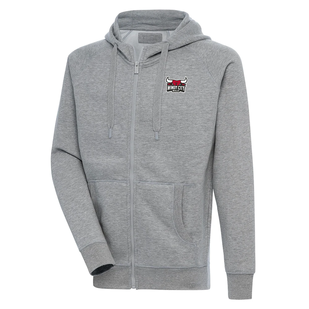 Men's Antigua Heather Gray Windy City Bulls Victory Full-Zip Hoodie