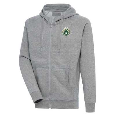 Men's Antigua Heather Gray Wisconsin Herd Victory Full-Zip Hoodie