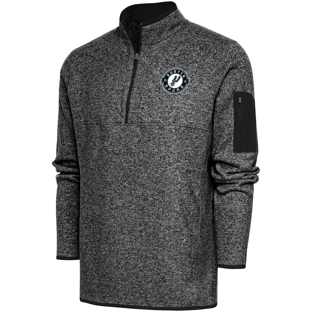Men's Antigua Heather Black Austin Spurs Fortune Quarter-Zip Pullover Jacket
