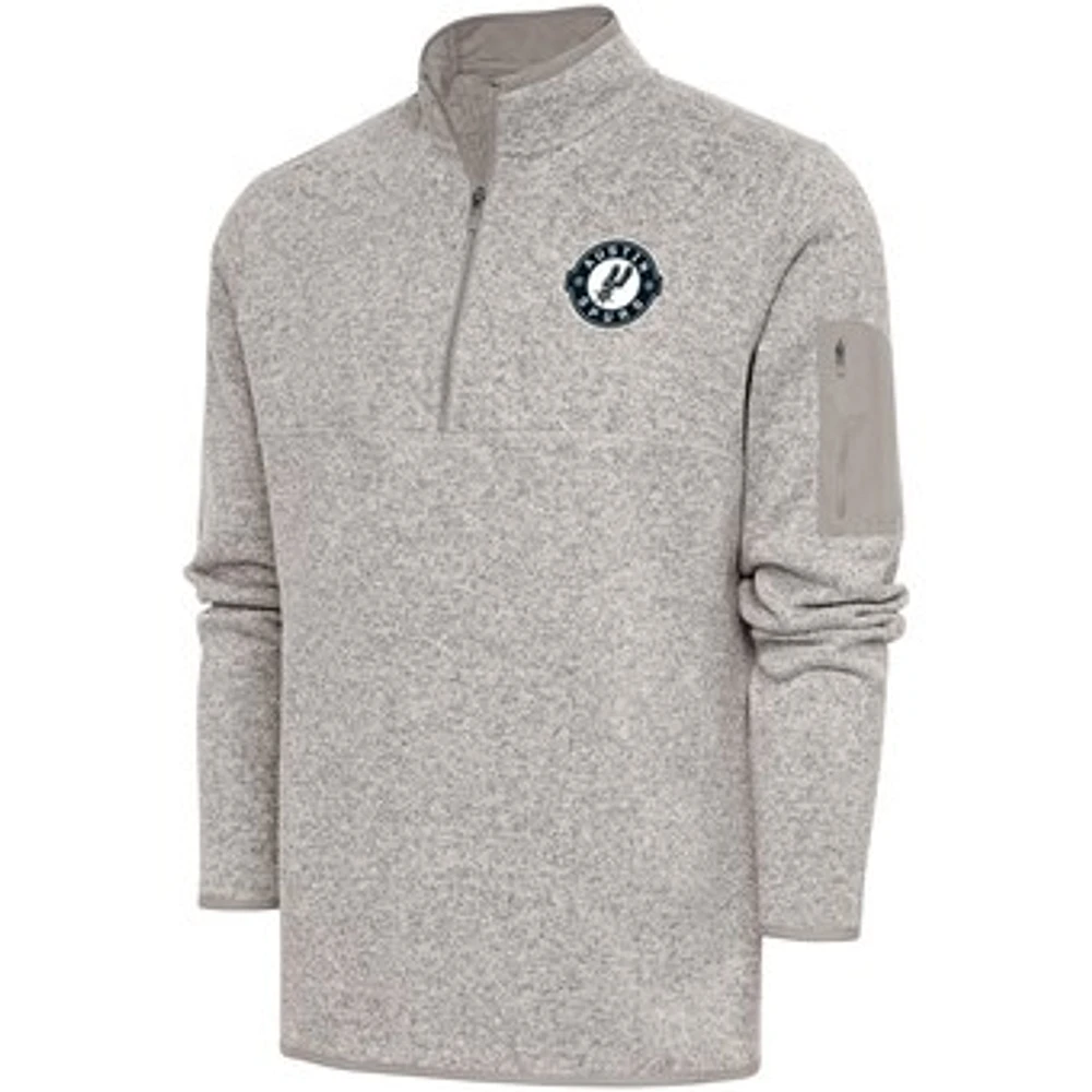 Men's Antigua Oatmeal Austin Spurs Fortune Quarter-Zip Pullover Jacket