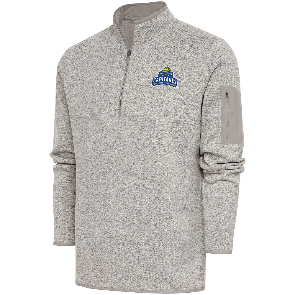 Men's Antigua Oatmeal Capitanes de Ciudad Mexico Fortune Quarter-Zip Pullover Jacket