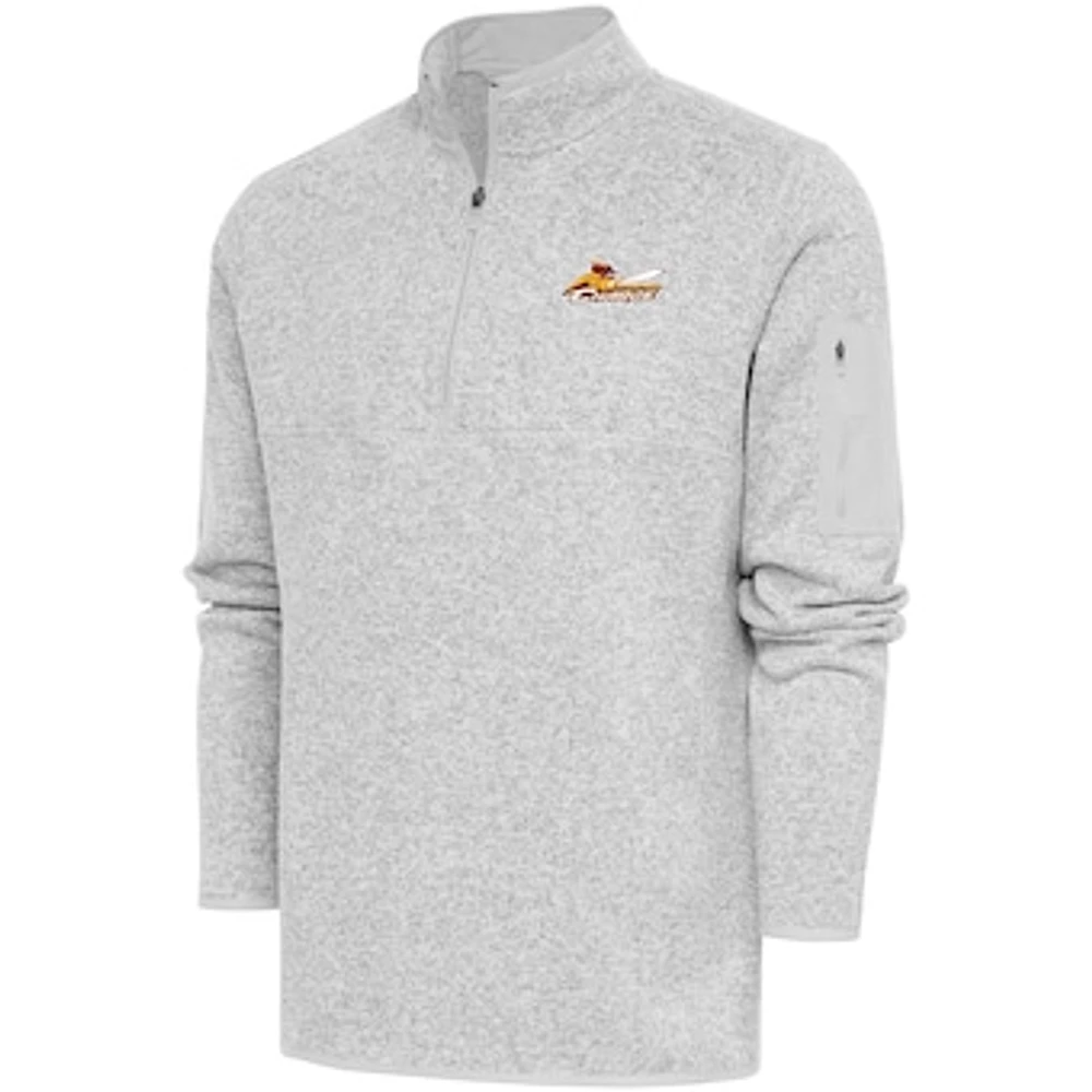 Men's Antigua Heather Gray Cleveland Charge Fortune Quarter-Zip Pullover Jacket