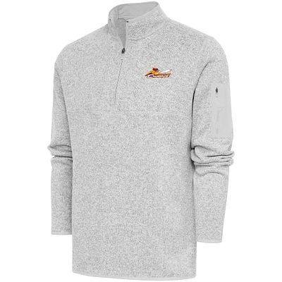 Men's Antigua Heather Gray Cleveland Charge Fortune Quarter-Zip Pullover Jacket