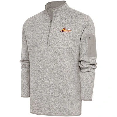 Men's Antigua Oatmeal Cleveland Charge Fortune Quarter-Zip Pullover Jacket