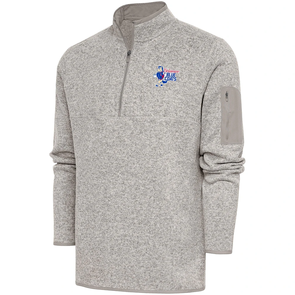 Men's Antigua Oatmeal Delaware Blue Coats Fortune Quarter-Zip Pullover Jacket