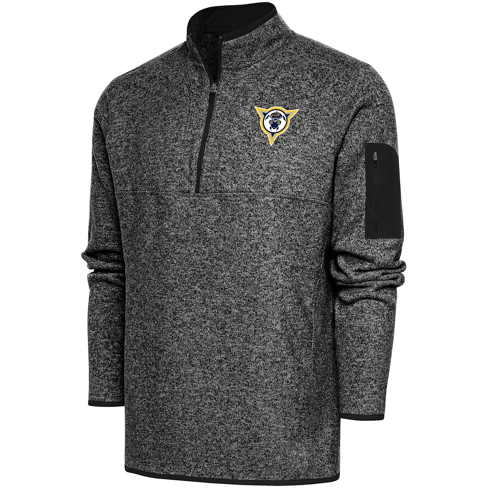 Men's Antigua Heather Black Fort Wayne Mad Ants Fortune Quarter-Zip Pullover Jacket
