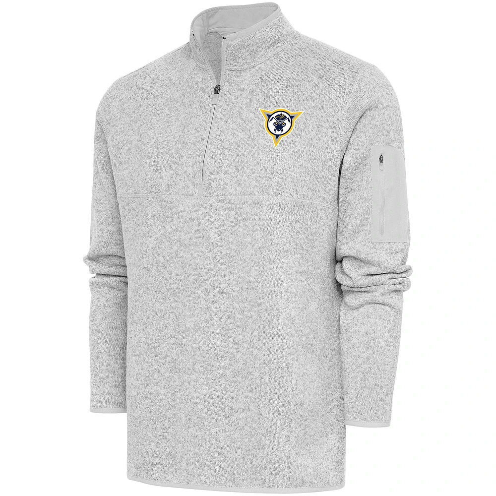 Men's Antigua Heather Gray Fort Wayne Mad Ants Fortune Quarter-Zip Pullover Jacket