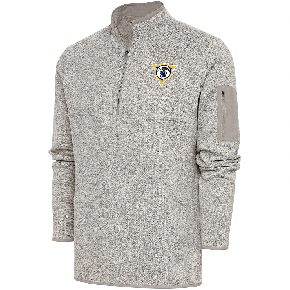 Men's Antigua Oatmeal Fort Wayne Mad Ants Fortune Quarter-Zip Pullover Jacket