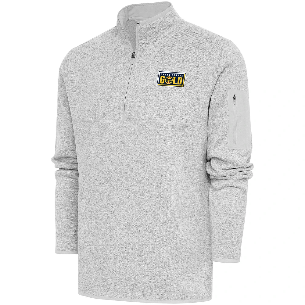 Men's Antigua Heather Grand Rapids Gold Fortune Quarter-Zip Pullover Jacket